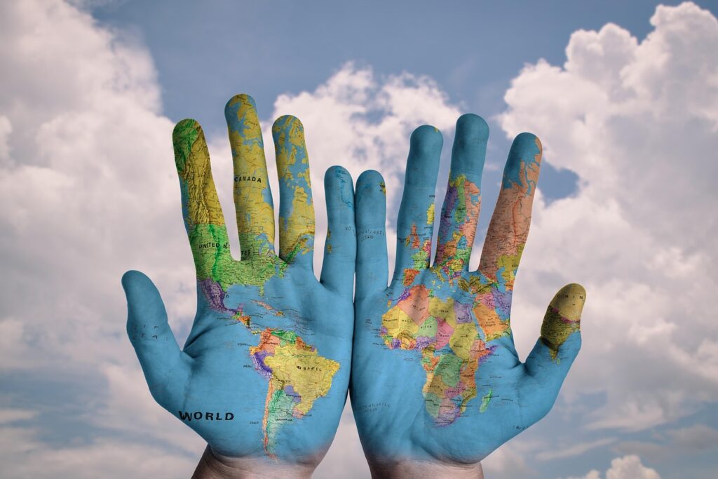 hands, world, map, world map, global, earth, globe, continents, palms, fingers, idea, concept