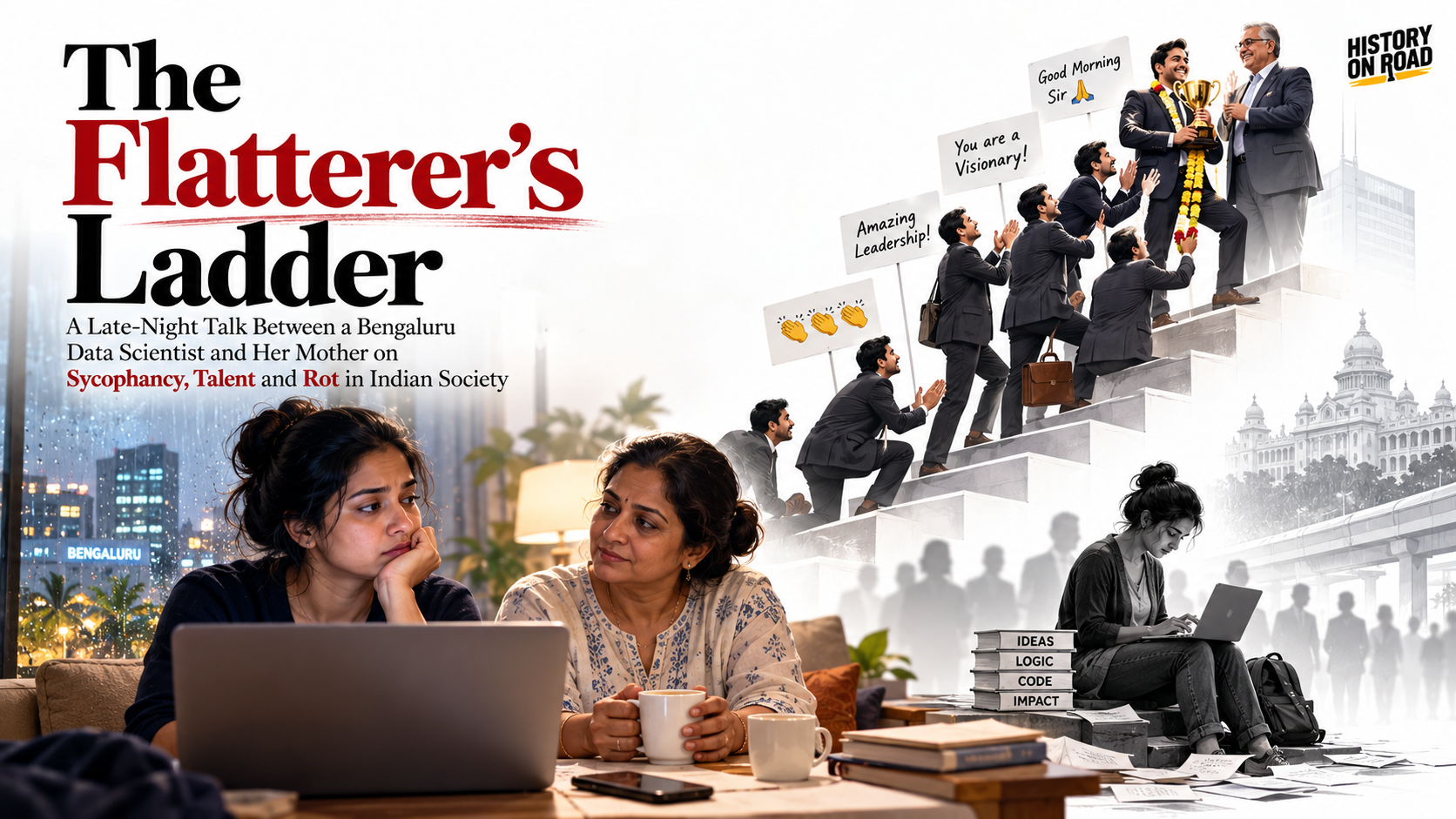 The Flatterer’s Ladder: A Late-Night Talk Between a Bengaluru Data Scientist and Her Mother on Sycophancy, Talent and Rot in Indian Society